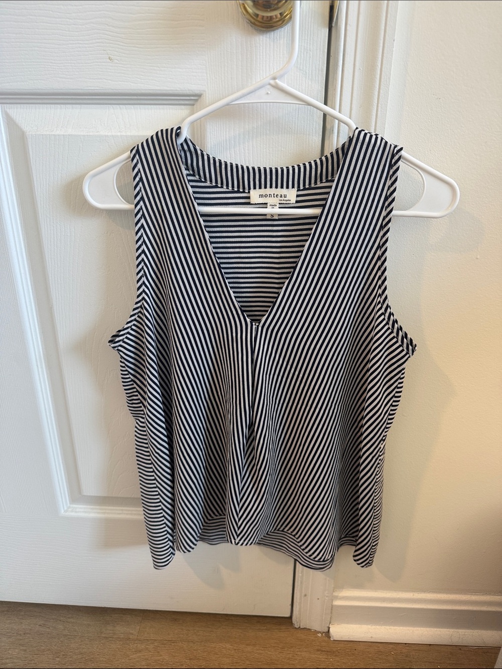 Monteau Navy & White Striped V-Neck Tank